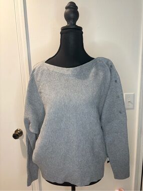 NWT Vera Wang Grey Sweater with button shoulder embellishments #137